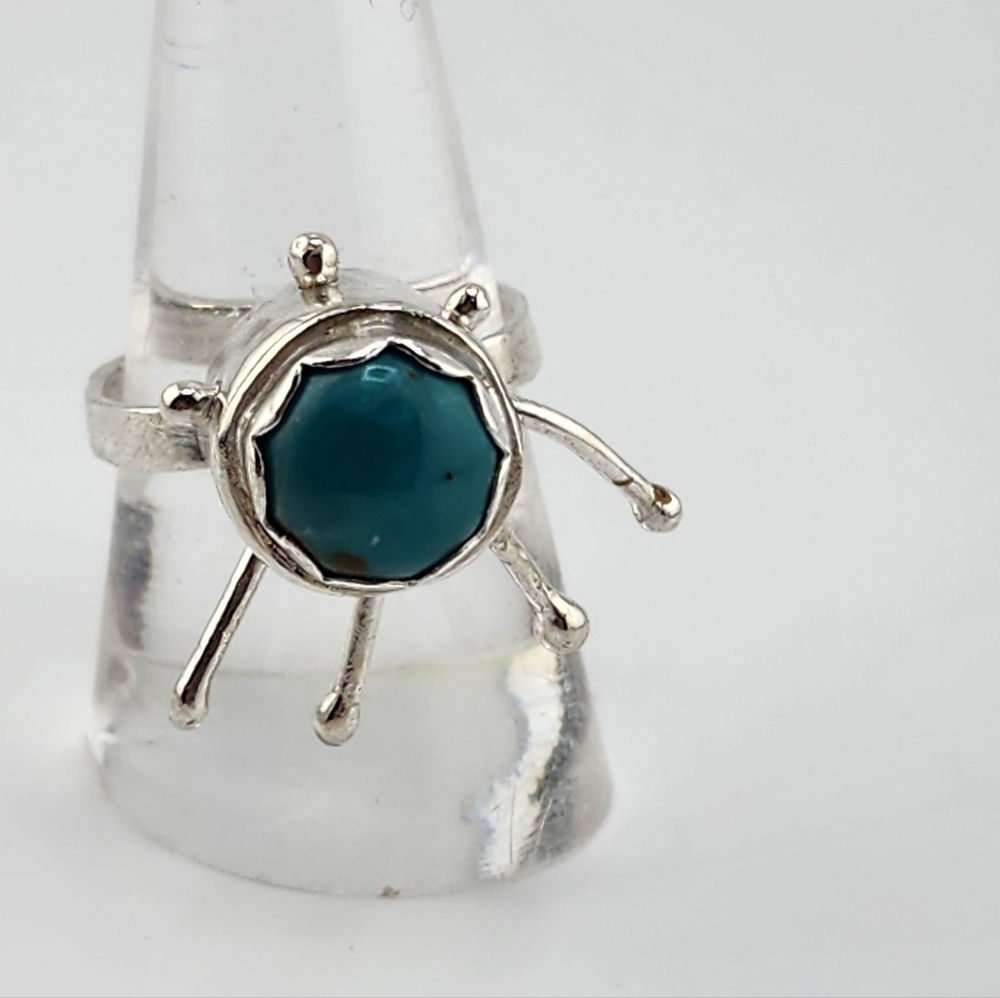 TURQUOISE ANXIETY RING HANDMADE IN STERLING SILVER METAL SIZE 9